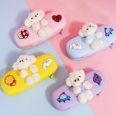 Un buon prezzo. Carino orso porta matita di silicone durevole per forniture scolastiche regalo di Natale matita borsa sacchetto porta matita bambini regali in linea