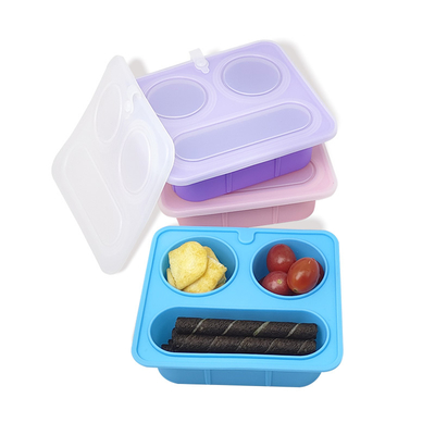 Un buon prezzo. Contenitore per snack diviso in silicone blu con coperchi, senza BPA, a prova di perdite, ecologico, adatto al microonde e alla lavastoviglie, per bambini e adulti, OEM in linea
