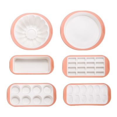 Set di padelle da forno in silicone - 6PCS Set di prodotti da forno non appiccicosi impilabili con impugnatura e telaio rinforzato in metallo: padella rotonda, padella quadrata, padella panino e muffin