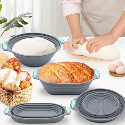 Set di cestini per lievitazione e cottura del pane a lievitazione naturale in silicone premium - Include ciotole pieghevoli ovali e rotonde (9,5 pollici) - Adatto al forno e alla lavastoviglie, regali per panettieri artigianali