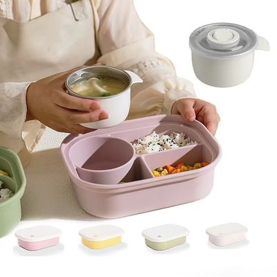 Un buon prezzo. Set di pranzo in acciaio inossidabile e silicone di alta qualità per bambini e famiglie Combo 4 in 1 con scatola Bento, bottiglia, tazza per snack e posate per animali all'ingrosso online