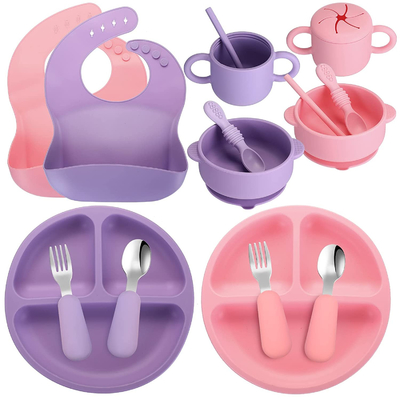 Un buon prezzo. Insieme d'alimentazione ispessito riutilizzabile del bambino del silicone, piatti fondi non tossici di aspirazione e ciotole in linea