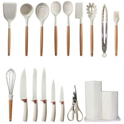 Un buon prezzo. 17pcs utensili da cucina in silicone utensili da cucina set pinze Turner, spatola, cucchiaio, spazzola, frusta, manico di legno gadget in linea