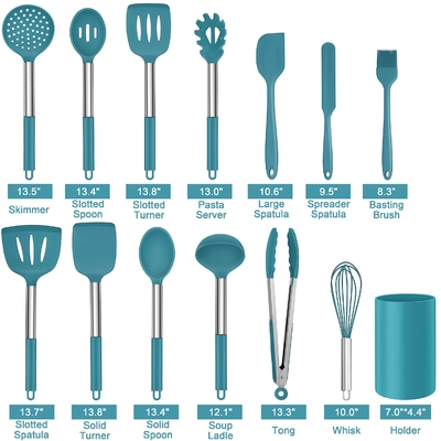 14 pezzi utensili da cucina in silicone set con maniglia in acciaio inossidabile utensili da cucina set per utensili da cucina non appiccicosi