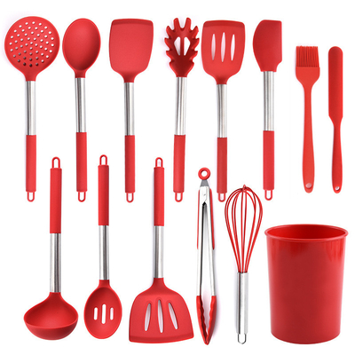 14 pezzi utensili da cucina in silicone set con maniglia in acciaio inossidabile utensili da cucina set per utensili da cucina non appiccicosi