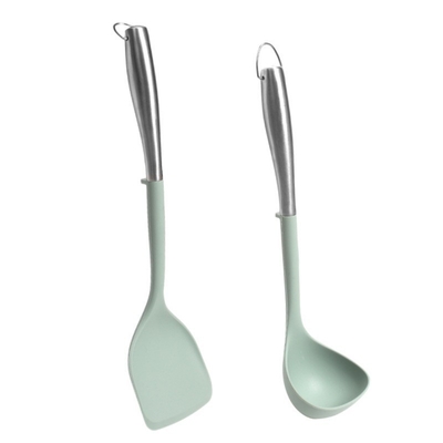 Cucina in acciaio inossidabile in silicone utensili da cucina Set 2 pezzi Flessibile utensili da cucina a testa in silicone con spatola, cucchiai