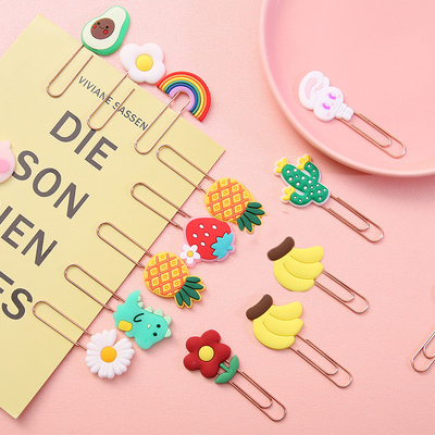 Carini cartoni animati segnalibri in silicone con clip di carta colorati per bambini