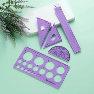 4 Pcs Set 12 pollici dritto / triangolo rigolare flessibile Strumento di geometria matematica per la classe scolastica Office Kids