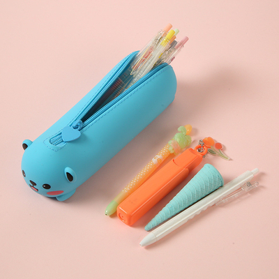Un buon prezzo. Cute Animal Cassa di matita di silicone organizzatore sacchetto di stoccaggio impermeabile sacchetto cosmetico cerniera in linea