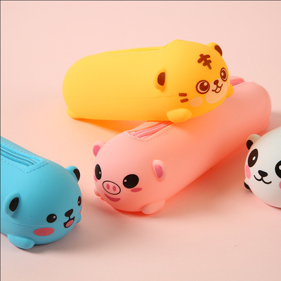 Un buon prezzo. Porco Silicone cartone animato Casella di matita per ragazzi e ragazze Stampa Cassa matita Borsa trucco Borsa per bambini in linea