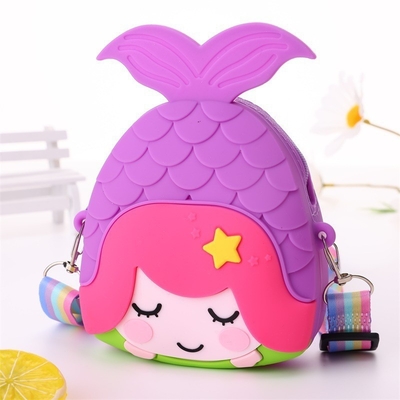 Un buon prezzo. Mermaid Kids Crossbody Bag Borsa da moneta Borsa da spalla di silicone Borsa da mano con cinghia regolabile Largo Borsa di trucco Big Pop Borsa in linea