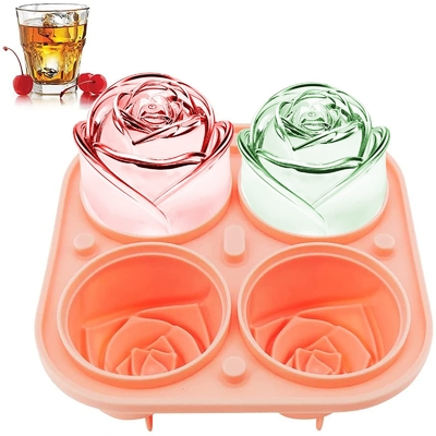 Stampo Rose Ice Cube,Bongpuda Silicone Ice Cube Tray,4 Cavità Silicone Rose Ice Ball Maker,Easy Release,Per Cocktails,Whisky, Bourbon e bevande a base di succhi