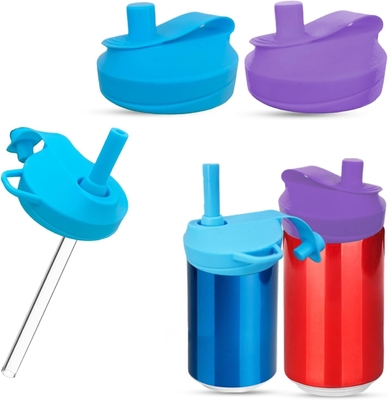 4 confezioni di silicone soda con coperchi di paglia, di soda con coperchi di paglia di silicone senza BPA riutilizzabile per adattamento standard per bevande in scatola, birra, succo, Seltzer