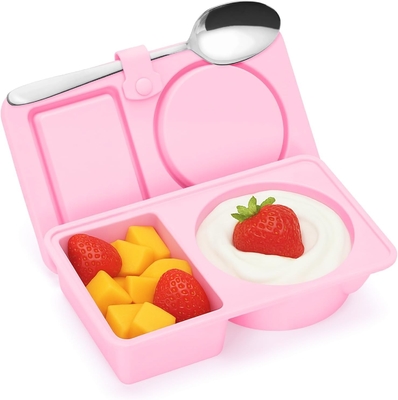 Contenitori per snack riutilizzabili in silicone con coperchio, 3 confezioni doppio/2 compartimento contenitori per snack per salsa per insalate, contenitori per condimenti con coperchio per controllo delle porzioni, viaggi, picnic