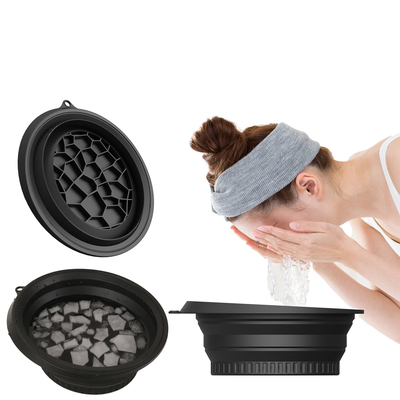 Grande ciotola in silicone per bagno di ghiaccio per il viso con vassoio per ghiaccio integrato, design pieghevole e appendibile per riporla e trasportarla facilmente, bagno di ghiaccio per il viso a casa e in viaggio