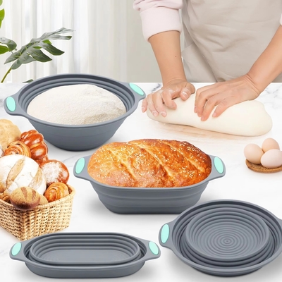 Un buon prezzo. Set di cestini per lievitazione e cottura del pane a lievitazione naturale in silicone premium - Include ciotole pieghevoli ovali e rotonde (9,5 pollici) - Adatto al forno e alla lavastoviglie, regali per panettieri artigianali in linea