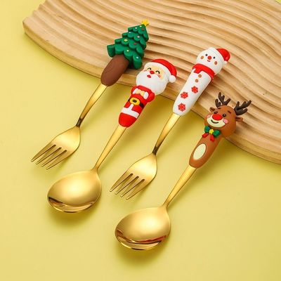 Set di cucchiaio e forchetta di Natale in silicone personalizzato ️ Silicone di qualità alimentare + acciaio inossidabile 304 ∙ Tagli di cucina di cartoni animati per bambini e regali
