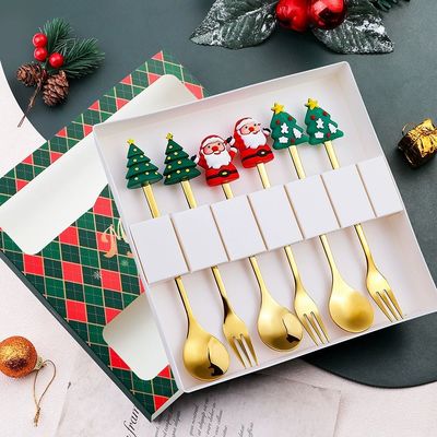 Un buon prezzo. Set di cucchiaio e forchetta di Natale in silicone a manica lunga personalizzato    Silicone di qualità alimentare + acciaio inossidabile 304   Tagli di cucina per bambini e adulti in linea